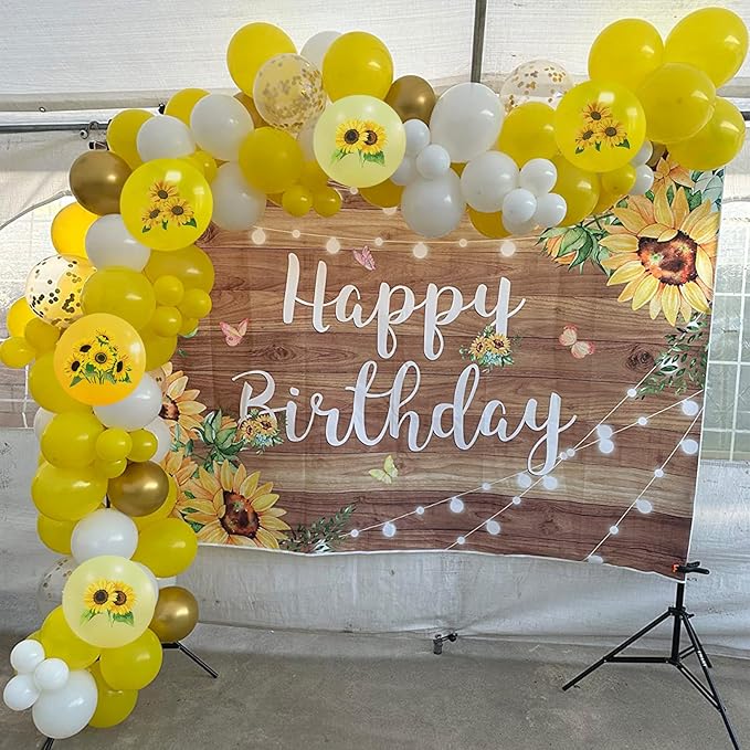 Sunflower Yellow Gold Balloons - 12 Inch Sunflower Bee Theme with Metallic Gold Confetti for Kids Birthday & Baby Shower Party Decorations