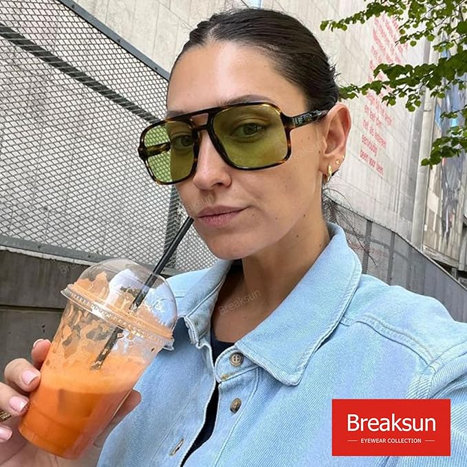Retro Aviator Sunglasses for Women Men Trendy Classic 70s Square Green Aviator Sun Glasses Vintage Shades