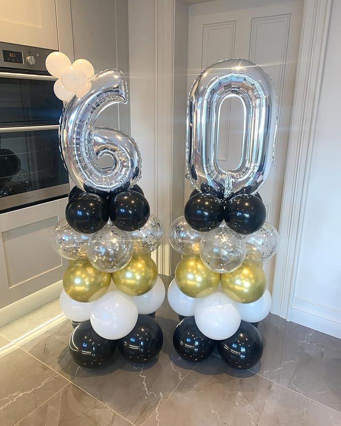 40 Inch Silver 60 Number Balloons Giant Jumbo Huge 60 Foil Mylar Helium Number Digital Balloons Silver Birthday Mylar Digital Balloons 60 Birthday Party 60th Anniversary Events Party Decorations