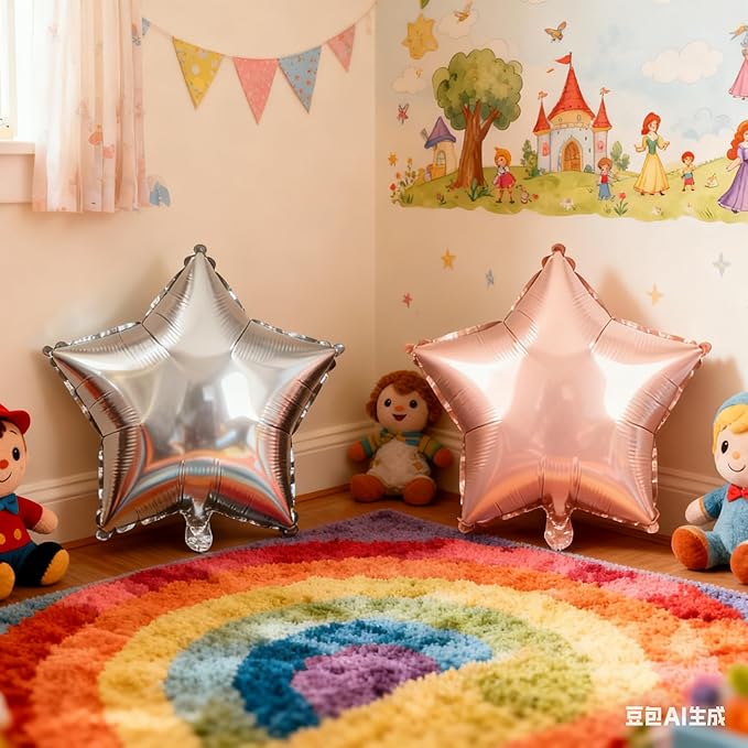 Star Balloons,12Pcs Pink Silver Star Shaped Foil Balloons,18 Inch Large Helium Polyester Film Balloon for Baby Shower Birthday Anniversary Party Decorations