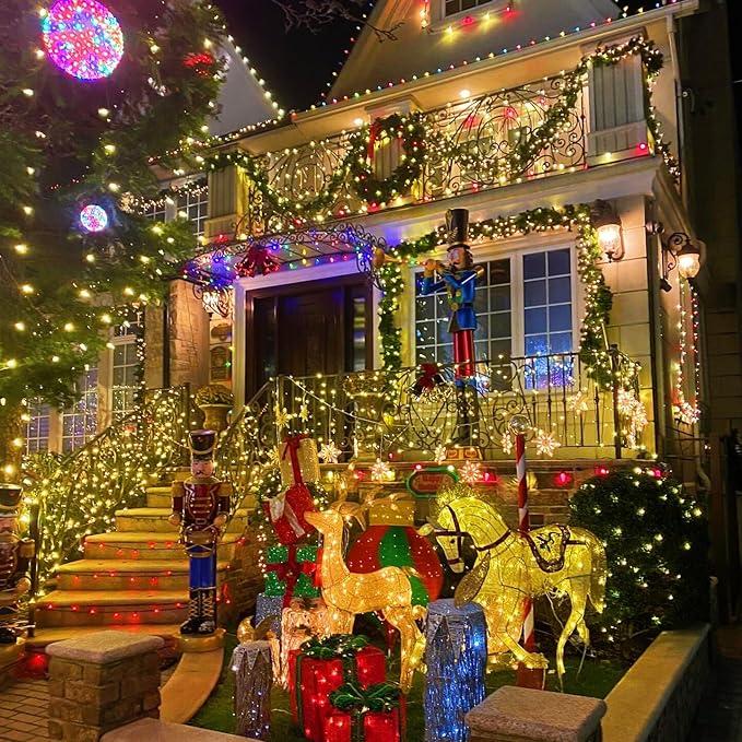 YEGUO 200 LED 66ft Christmas Lights Outdoor Waterproof, Warm White String Light Indoor, 8 Modes Green Wire Twinkle Xmas Tree Light Plug in with Memory Timer