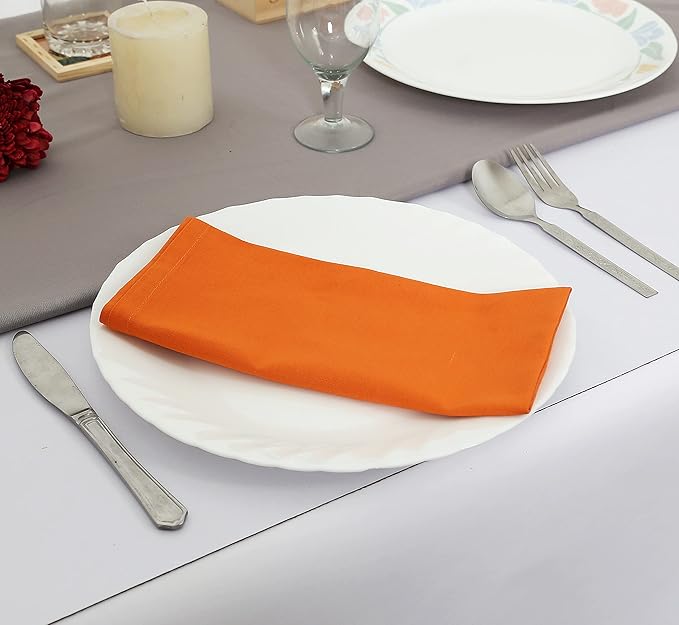 TARAN LIVING Cloth Napkins Fall Decorations Table Napkin Reusable Washable Halloween Dining Linen Cotton Cloth Napkin Christmas Hotel Home Party Decor Set of 12, 18"x18" - Orange