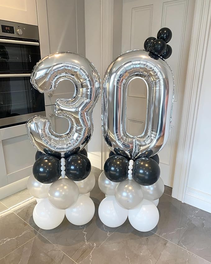 40 Inch Silver 30 Number Balloons Giant Jumbo Huge 30 Foil Mylar Helium Number Digital Balloons Silver Birthday Mylar Digital Balloons Dirty 30th Birthday Party 30th Anniversary Events Party
