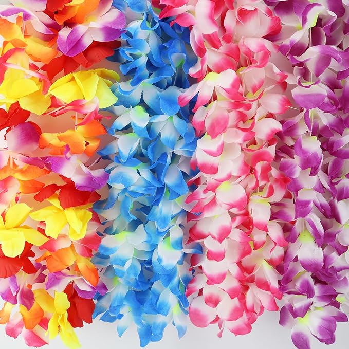 Hawaiian Leis Set,Hawaiian Luau Flower Leis Necklace Headband Bracelets Set,Essential Party Decorations for Birthday, Graduation, and Wedding Celebrations (Colorful)