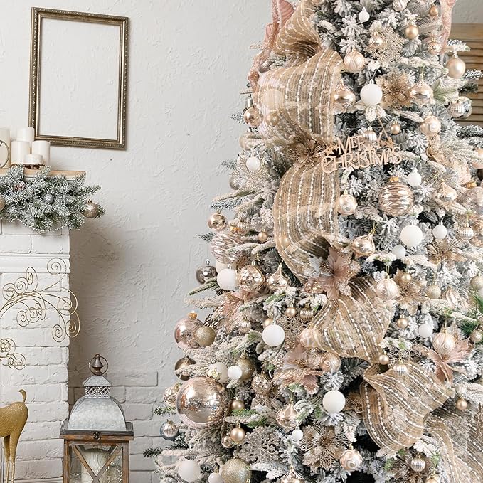 Large Christmas Ball Ornaments, Oversized Shatterproof Plastic Decorative Hanging Mercury Ornaments Ball for Xmas Holiday Party Decorations (Champagne, 4.0")