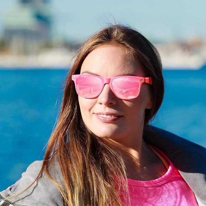 Pibupibu 10/20 Pack Neon Sunglasses for Women Men Bulk, Wholesale 80s Retro Colorful Mirrored Party Glasses Adult Unisex