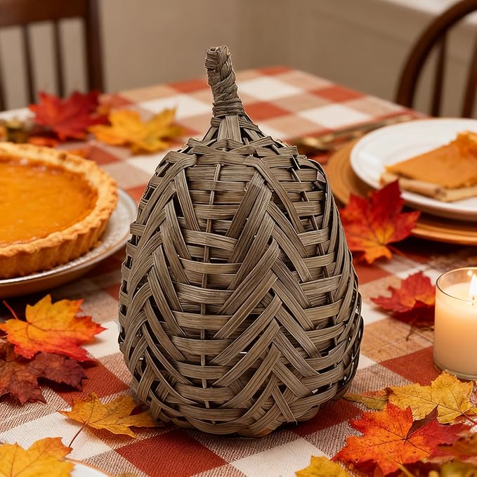 1Pcs of 5 Inch Bamboo-Woven Autumn Harvest Big Pumpkin Decor is Suitable for Thanksgiving & Halloween Fall Decorations. These Pumpkins are Perfect as Decorative Pumpkins for Table Decor