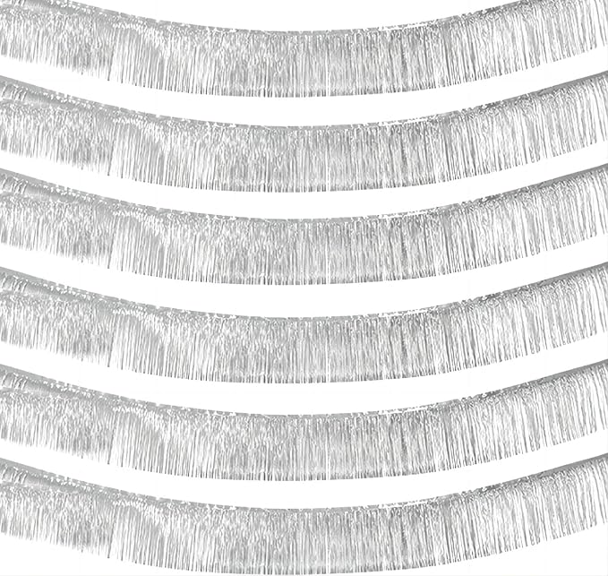 6 Pack 10 Feet Foil Fringe Garland Metallic Tinsel Streamers Banner Wall Hanging Curtain Backdrop for Parade Floats, Bachelorette, Wedding, Birthday, Halloween, Christmas Party Decorations(Silver)