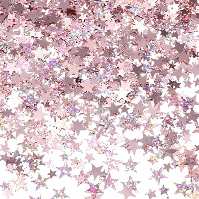 60g Star Confetti Glitter Star Table Confetti, Metallic Foil Star Glitter, Table Decorations for Party Wedding birthday graduation Decorations(Glitter Rose Gold Set, 10mm and 6mm)