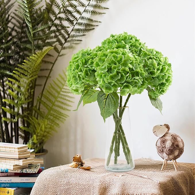 BonBloom's 3 Pcs Dark Green Hydrangea Artificial Flowers, Latex Real Touch Faux Hydrangeas Lifelike Stem & Blooms Fake Flowers for Wedding Bouquet Party Outdoor Table Centerpieces Home Decor