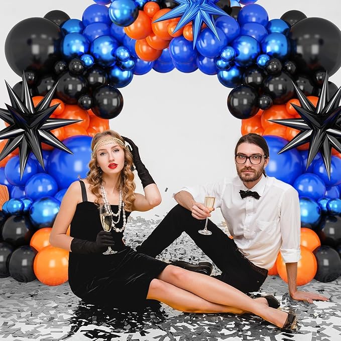 Black Orange Blue Balloon Arch Kit,Royal Blue Black Balloon Garland with Star Foil Balloons for Birthday Graduation Basketball Party Decorations