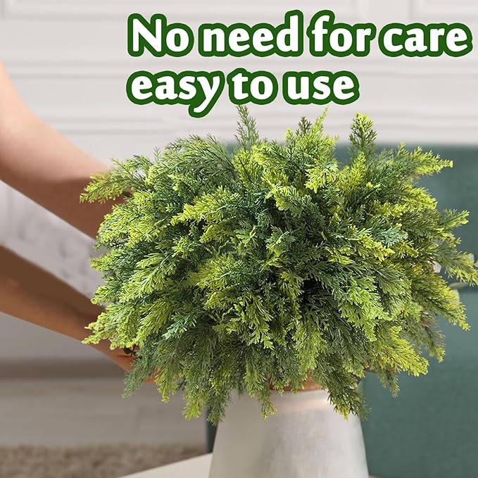 Orgrimmar 12 Pcs Christmas Real Touch Cedar Branches- 18" Artificial Christmas Fake Pine Picks Faux Greenery Stem,Ideal for DIY Crafts, Wreaths & Garland, Indoor/Outdoor Holiday Decor