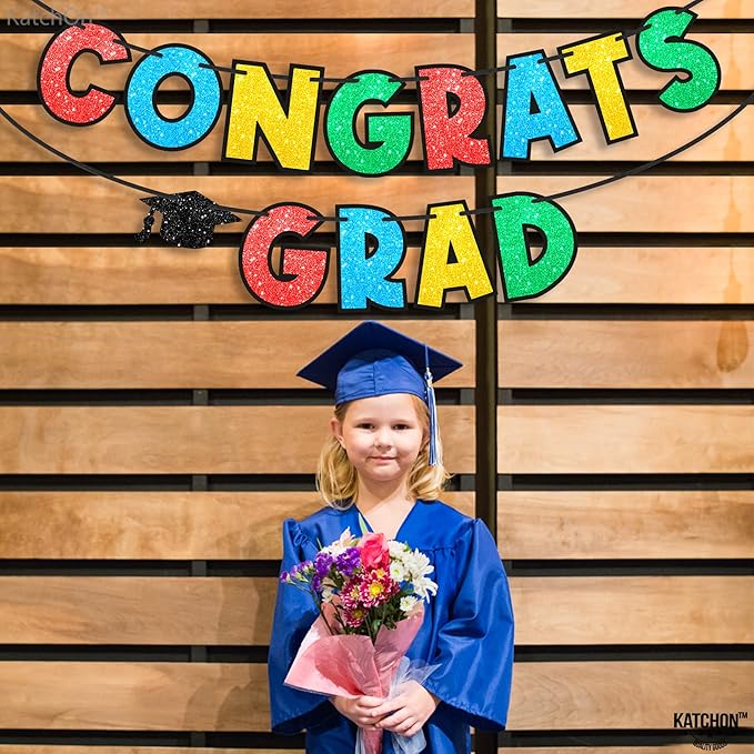 KatchOn, Glitter Kindergarten Graduation Banner - 10 Feet, No DIY | Congrats Grad Banner | Colorful Congrats Grad Sign for Kindergarten Graduations Decorations | Preschool Graduation Decorations 2025