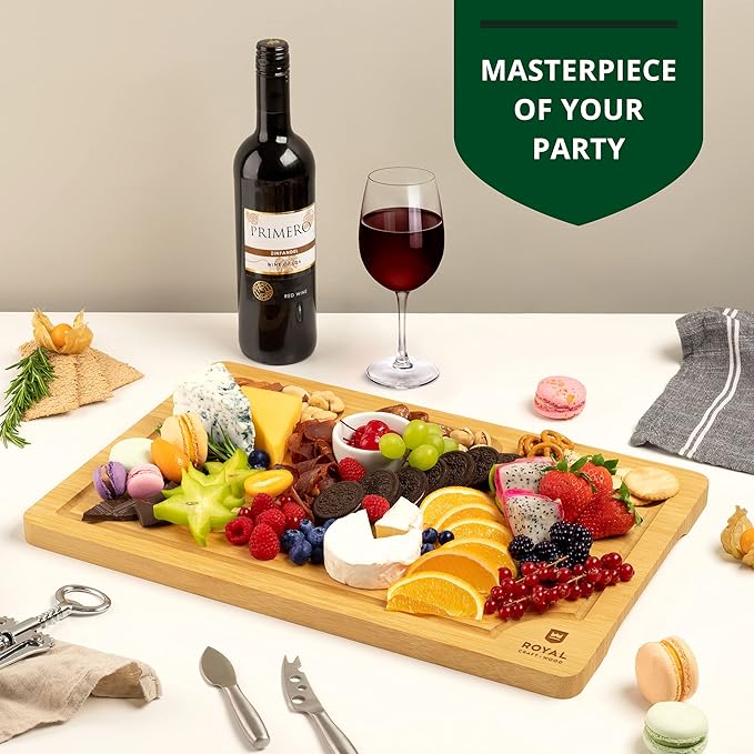 ROYAL CRAFT WOOD Charcuterie Board Set – Large Bamboo Cheese Board & Serving Tray – Perfect Housewarming, Wedding & Bridal Shower Gift, Birthday Gift for Women – Large 18x12
