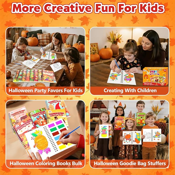 ZMLM 24 Water Coloring Books for Kids Party Favors - Bulk Mini Coloring Books for Kids Ages 4-8,Small Birthday Goodie Bag Stuffers School Teacher Return Gift Art Crafts Classroom Prizes (Thanksgiving)
