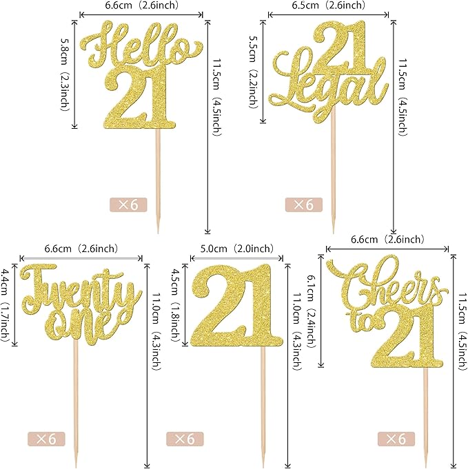 30PCS Happy 21st Birthday Cupcake Toppers Glitter Twenty One Legal 21 Hello 21 Cupcake Picks Cheers to 21 Birthday Decorations for 21st Birthday Anniversary Party Cake Decoration Supplies Gold