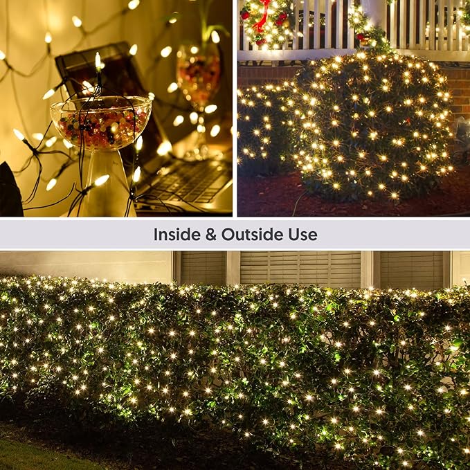 120Led Christmas Net Lights Outdoor 5ft x 6ft Connectable, 8 Modes Waterproof Black Wire 29V Plug in Mesh Net Christmas Lights for Garden, Yard, Bushes, Trunk, Xmas Tree Decor (Warm White)