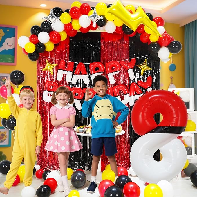 YIIHMEI 40 Inch Number 8 Balloons Birthday Party Decorations, Red and White Theme Large Balloon Decor Supplies for Kid's