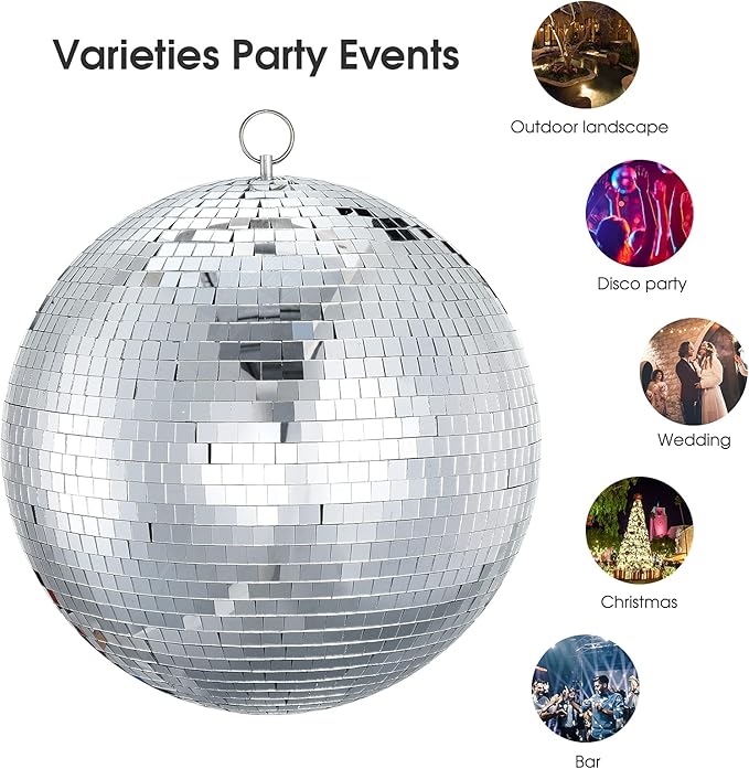 16 inch Disco Ball Decor Mirror Ball Hanging for Party Decration DJ Club Stage Bar Wedding, Silver