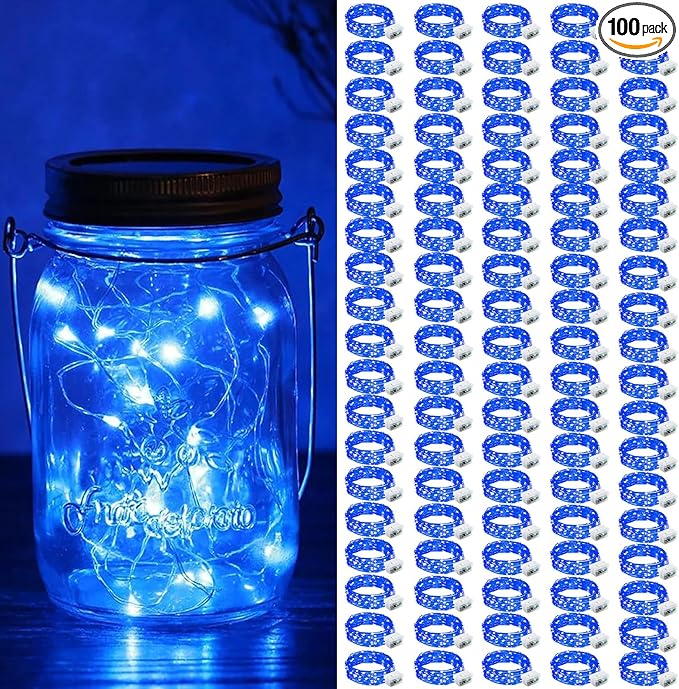 ZGWJ 100 Pack Fairy Lights Battery Operated, 7ft 20 Mini LED Fairy String Lights Silver Wire 3 Modes for DIY, Parties, Wedding, Bedroom, Halloween Christmas Decoration Blue
