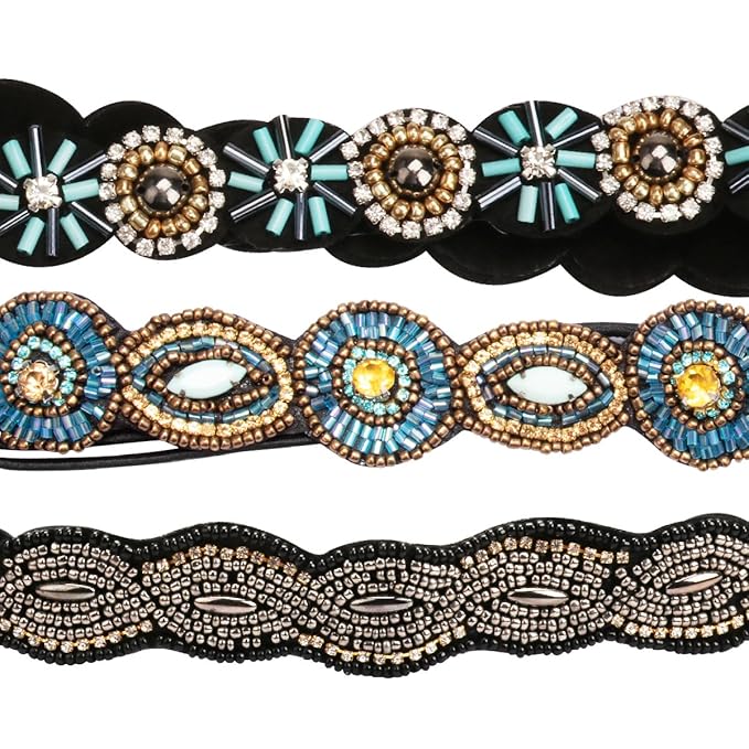 Amcami 5 Pieces Rhinestone Elastic Headbands Handmade Crystal Beaded Hairbands Vintage Jewelry Hair Accessories Party and Daily Headwear