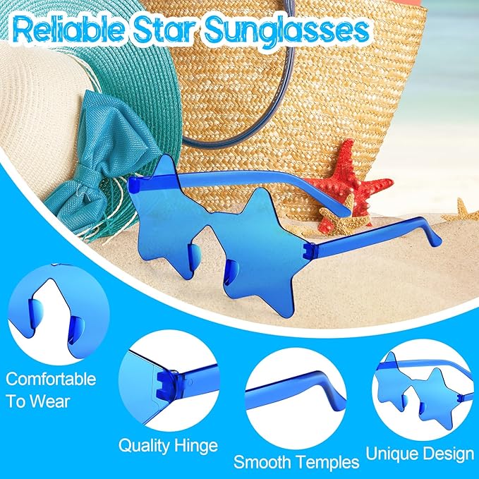 PLULON 30 Pairs Star Sunglasses Rimless Star Shape Sunglasses, Glasses Bulk Bachelorette Party Favors for Birthday Beach Kids Adult