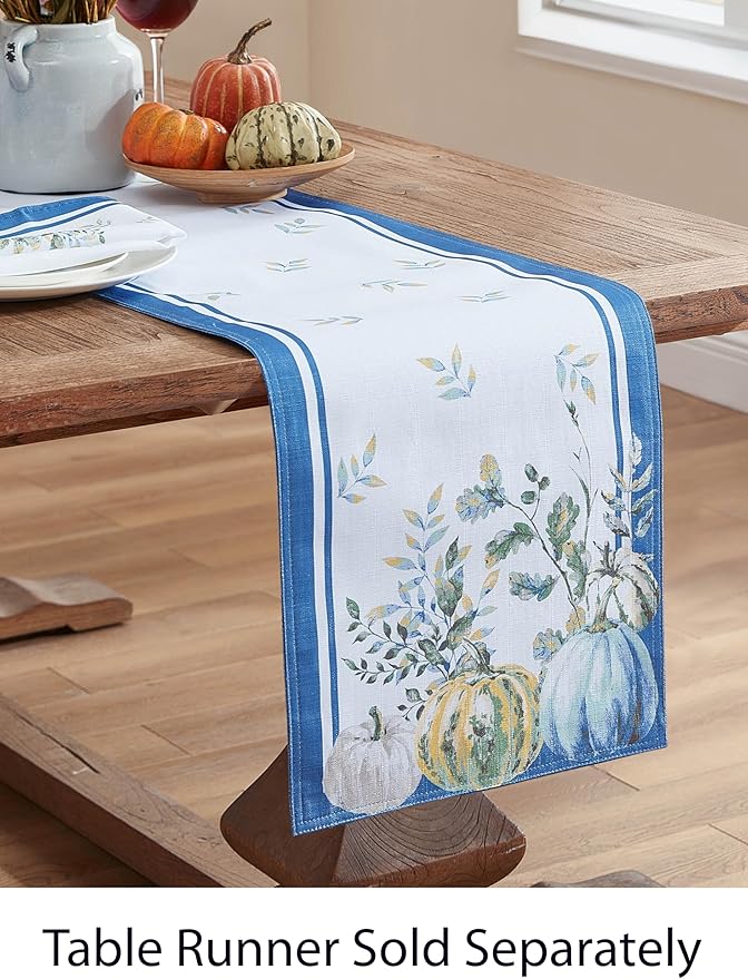 Home Bargains Plus Thanksgiving Contemporary Blue Pumpkin Fabric Napkins, Set of 8, Fall Harvest Easy Care Cloth Napkins