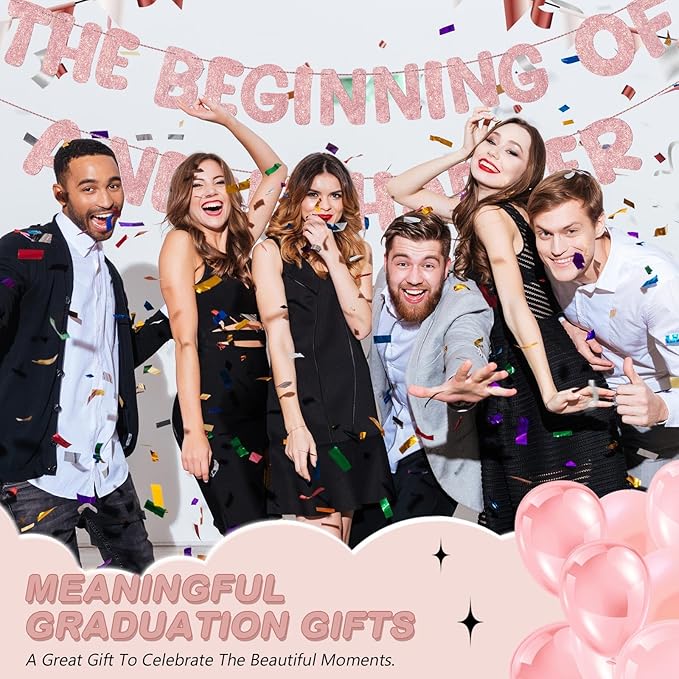Fulmoon Pre Strung the Beginning of a New Chapter Banner, Glitter Graduation Party Decorations, Happy Retirement Supplies, Going Away Farewell New Home Job Change Party Sign Garland(Rose Gold)
