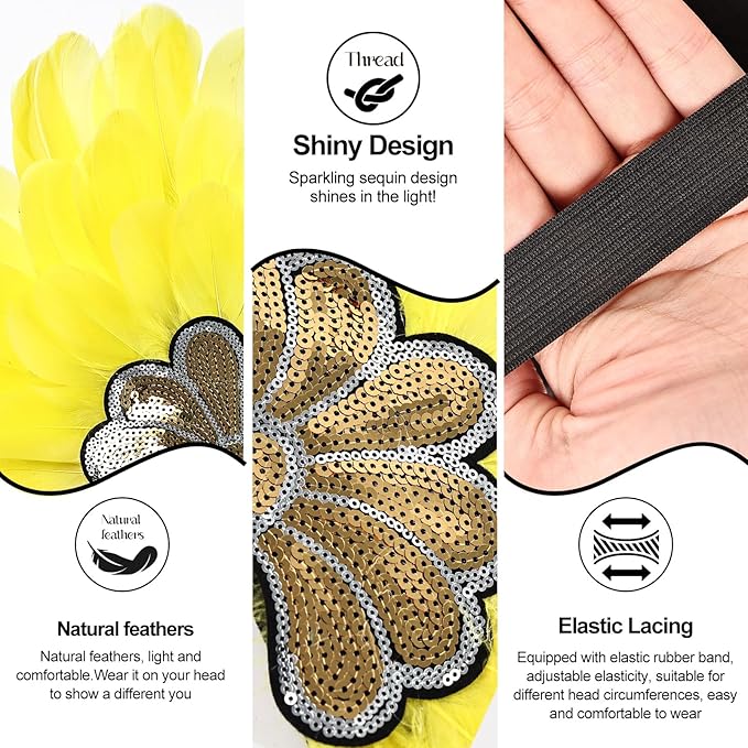 Women's Carnival Feather Headpieces Sequin Headdress for Wedding Masquerade Party Cosplay Feather Headbands