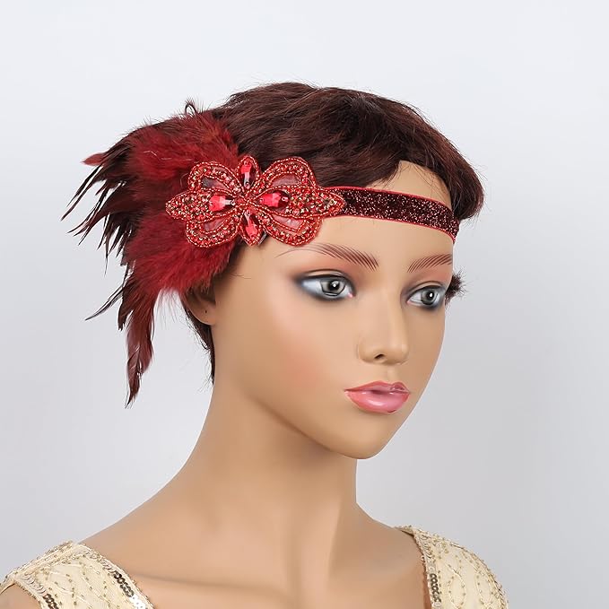 Women flapper feather headband for 1920s theme party Gatsby Headpiece for 20S Party