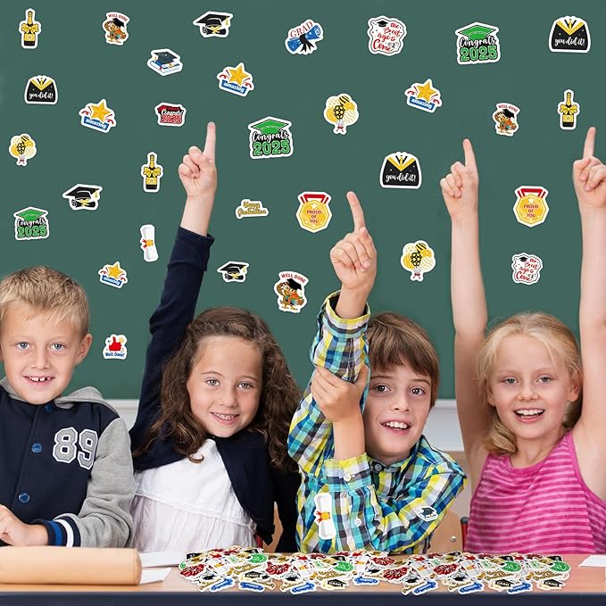 300Pcs Graduation Foam Stickers, Cute 2025 Graduation Sticker Congrats Grad Class of 2025 Stickers for Home Office School Classroom DIY Art Craft Grad Party Decoration Supplies