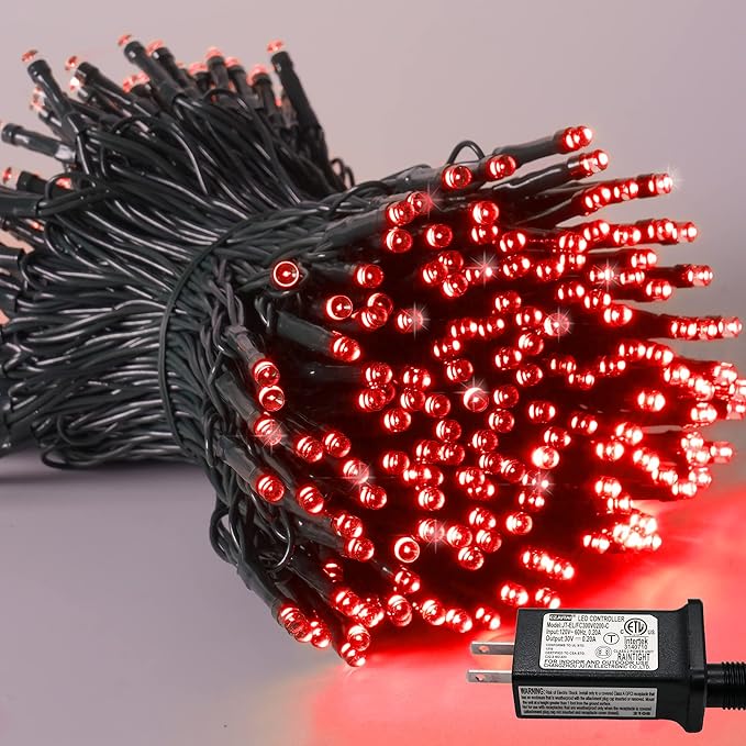 YEGUO 66ft 200 LED Red Halloween Lights Outdoor Waterproof, Green Wire Christmas String Lights Indoor, 8 Modes Twinkle Tree Light Plug in with Timer Memory