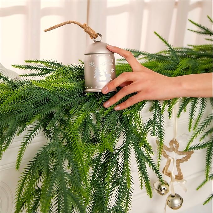 Faux Norfolk Pine Christmas Garland – Real Touch Greenery Artificial Cedar Christmas Garland for Fireplace Mantel, Staircase, Door Frame, Holiday Indoor Winter Décor (15FT)