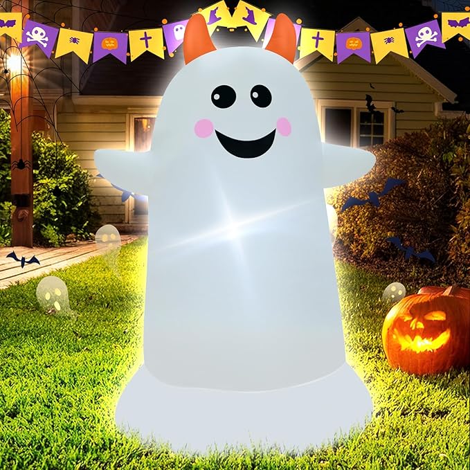 3.5FT White Ghost Halloween Inflatable Decor Blow Up Decoration with LED Lights Halloween Parties Holiday Decor Indoor Outdoor Yard Graden Decorations