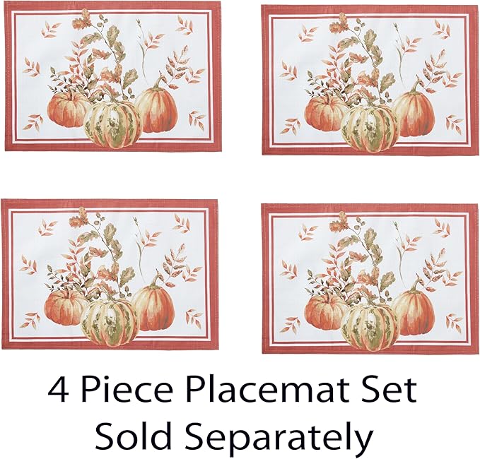 Home Bargains Plus Thanksgiving Contemporary Orange Pumpkin Fabric Placemats, Set of 4, Fall Harvest Easy Care Table Mats