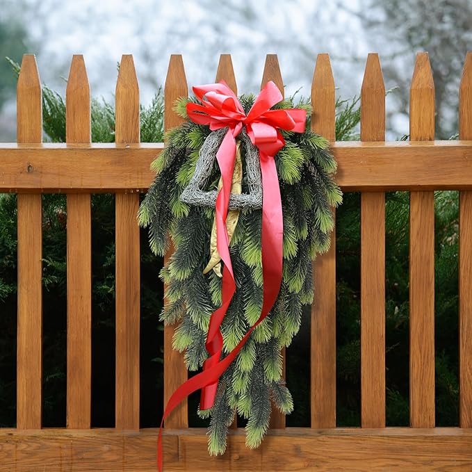 RECUTMS Artificial Hanging Pine Needles Green Plants,Fake Greenery Pine Picks Outdoor Faux Plants Hanging for DIY Christmas Embellishing and Home Outside Garden Decoration in 2 Pcs(Light Green)