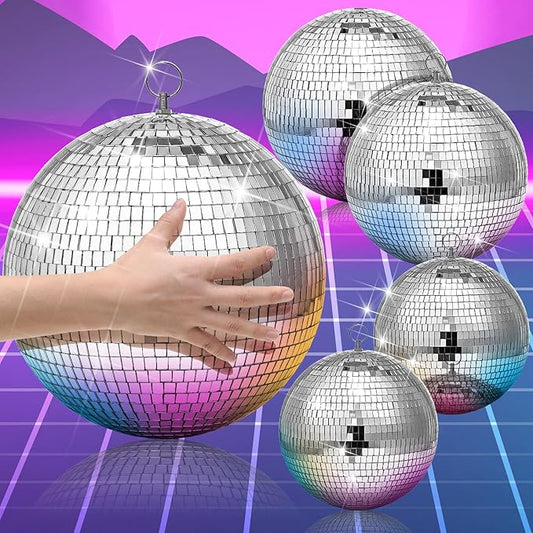 4 Pack Large Disco Balls Party Decoration Silver Hanging Reflective Mirror Ball Ornaments for Halloween Xmas Wedding Holiday Festival Club Stage