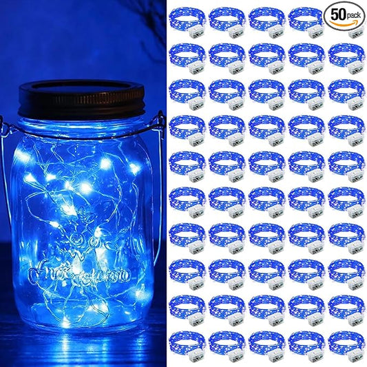 ZGWJ 50 Pack Fairy Lights Battery Operated, 7ft 20 Mini LED Fairy String Lights Silver Wire 3 Modes for DIY, Parties, Wedding, Bedroom, Halloween Christmas Decoration Blue