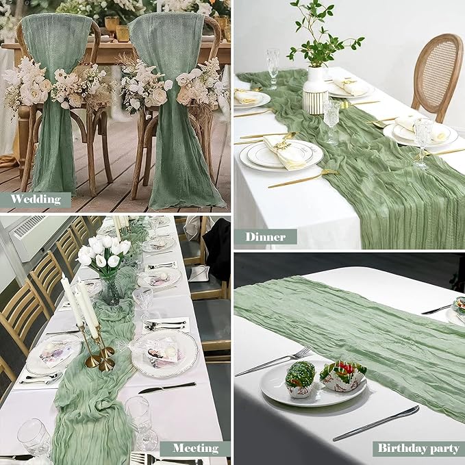 6 Pack 10 Ft Cheesecloth Table Runner Sage Green Gauze Long Table Runners Boho Gauze Cheese Cloth Table Runner Rustic Sheer Runner for Wedding Party Table Decor ( 35 x 120 Inch )