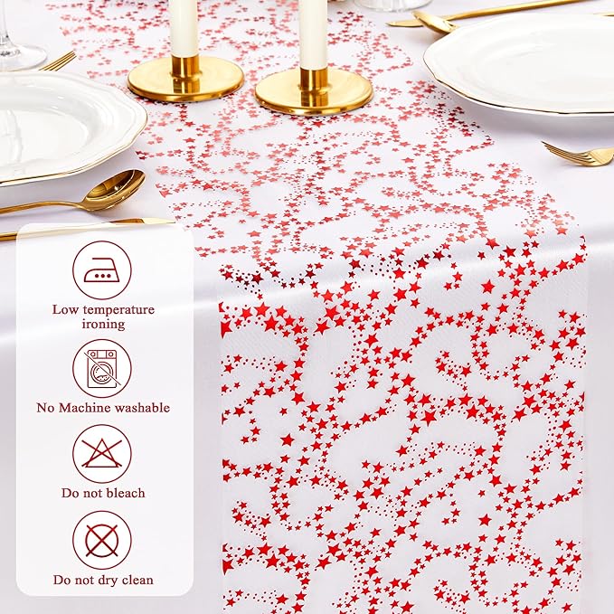 YATOJUZI Red Tulle Table Runner,16 Ft Star Sheer Chiffon Table Runner,Sequin Glitter Metallic Foil Red Table Decorations Centerpiece for Wedding Birthday Christmas Party