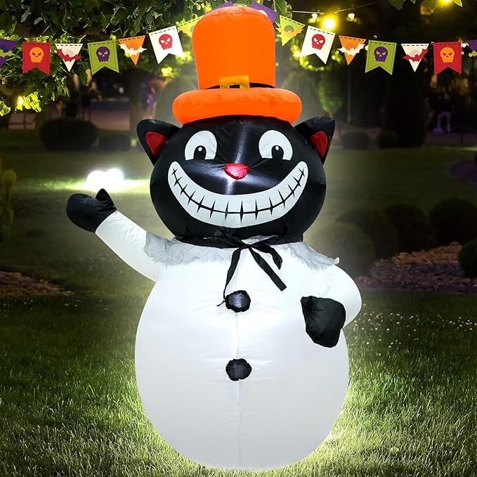 4FT Cat Halloween Inflatable Decoration Halloween Blow Up Decor with LED Lights Indoor Outdoor Graden Yard Party Holiday Decor