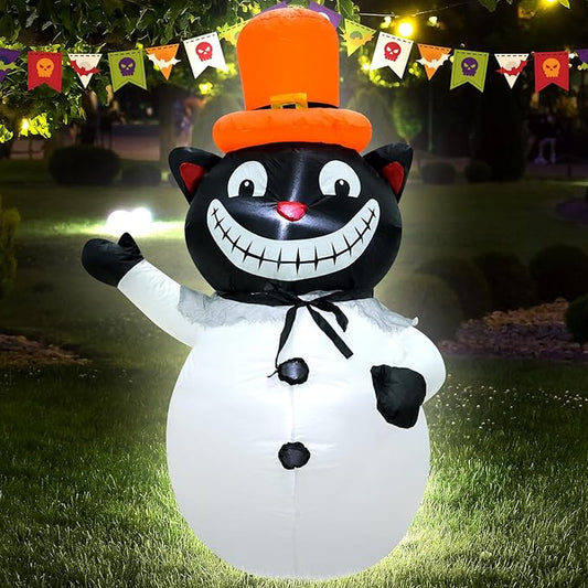 4FT Cat Halloween Inflatable Decoration Halloween Blow Up Decor with LED Lights Indoor Outdoor Graden Yard Party Holiday Decor