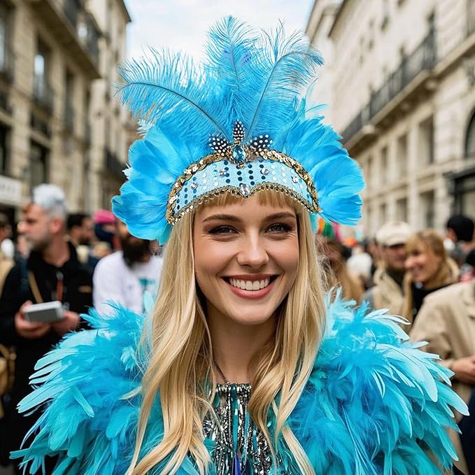 Women's Carnival Feather Headpieces Sequin Headdress for Wedding Masquerade Party Cosplay Feather Headbands