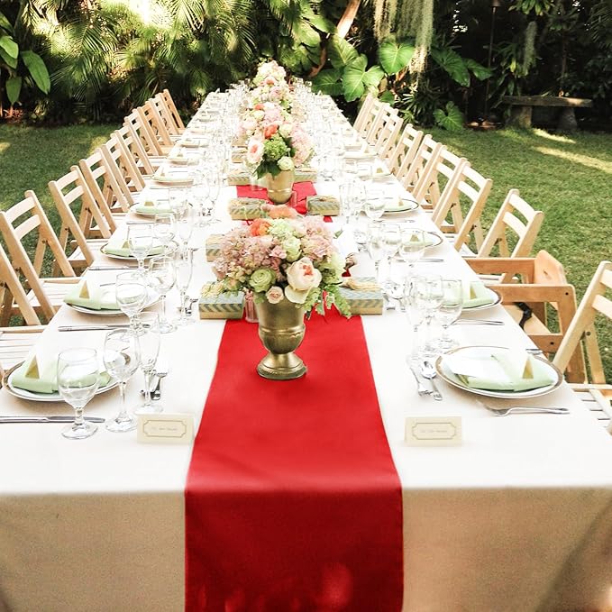 5-Pack Satin Table Runner Red 12 x 108 Inch Long Silk Satin Table Runners for Wedding,Graduations,Engagements,Birthday Party and Banquet Decoration（5 Pack, 12x108 Inch, Red）