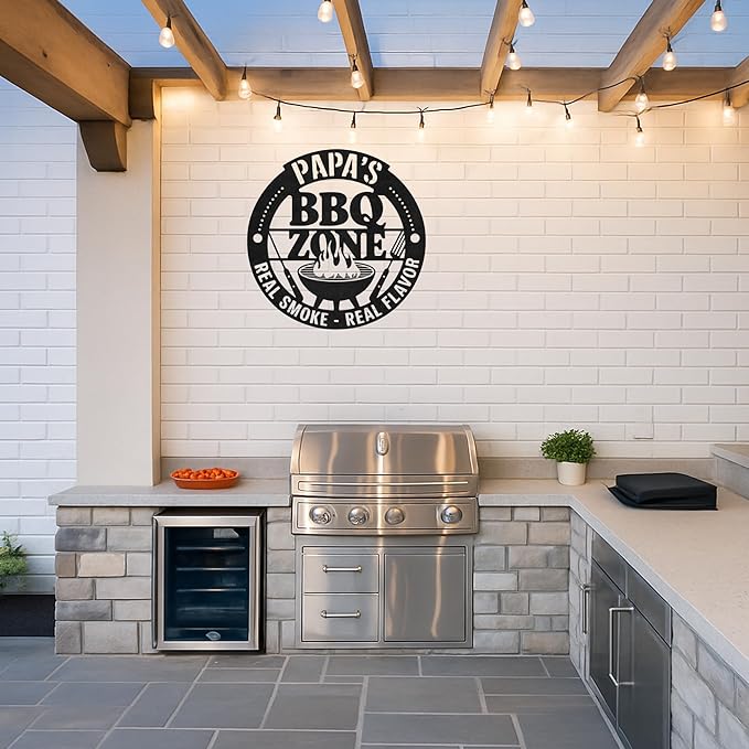 Custom BBQ Grill Metal Sign Personalized Name Wall Art for Outdoor Barbecue Patio Kitchen Backyard Decor Gift for Dad Husband Men Papa Grandpa Father Grilling Enthusiasts Family Lover Funny Gifts 22