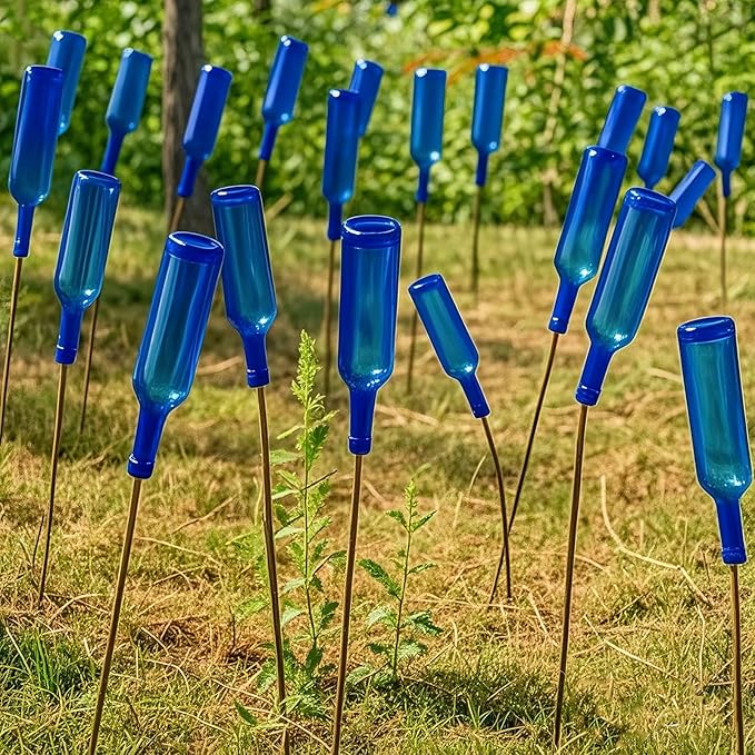 Rtteri 24 Pcs Decorative Colored Wine Bottles 375ml Empty Glass Bottles for Flowers Wedding Decor Centerpiece Christmas Party Favor DIY Crafts (Blue)