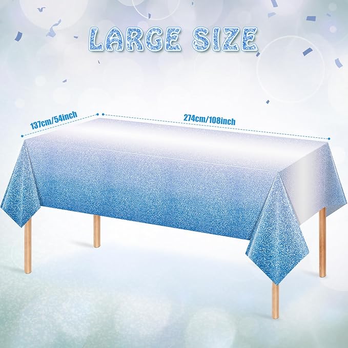 FunnyPars 1 Pack Ombre Blue Plastic Tablecloth for Parties, Gradient Pastel Blue Disposable Tablecloths for Rectangle Tables, Sprinkle Table Cover for Wedding Birthday Anniversary Party, 54 x 108Inch