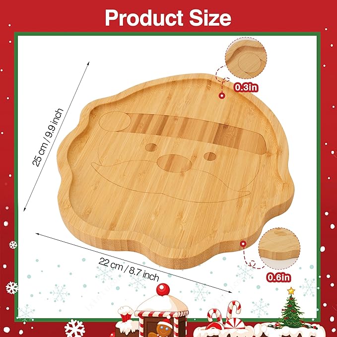 Christmas Serving Tray, Santa Claus Shape Charcuterie Board, Bamboo Serving Platter Dish for Holiday Party Food Tray for Cheese Snack Fruit 10 x 8.7 x 0.6 Inches