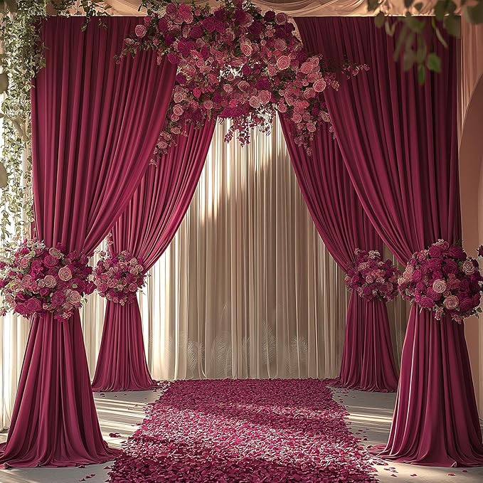 10x10ft Wrinkle Free ‌Burgundy Backdrop Curtain for Parties Soft Fabric Drapes Wedding ‌Curtain Backdrop for Birthday Party Decorations Background for Photography 5x10ft, 2 Panels