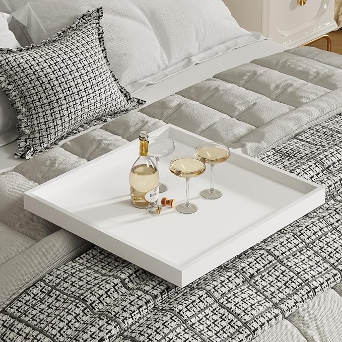 Ottoman Tray for Coffee Table Living Room Wood Serving Tray Large Wooden Square 24 Inches White